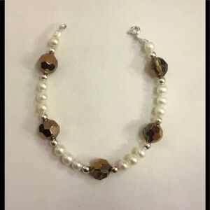 New Genuine Freshwater Pearl & Faceted Cocoa Crystal Bracelet